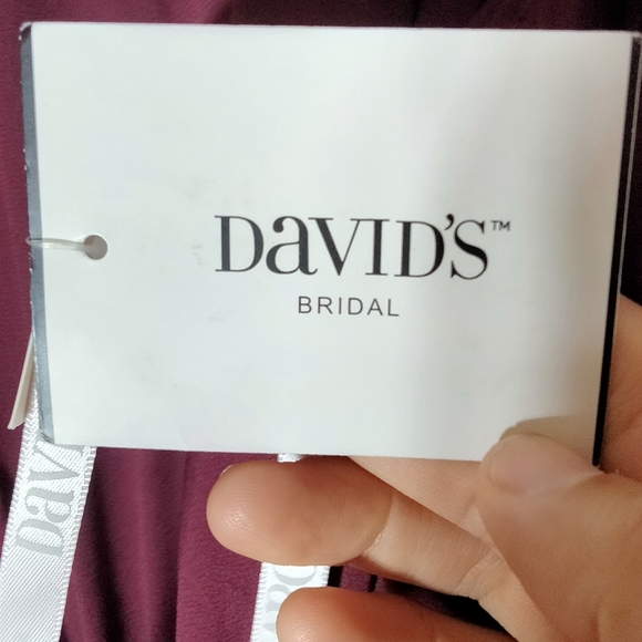 David's Bridal Red Solid Column Dress color Wine - Picture 13 of 15